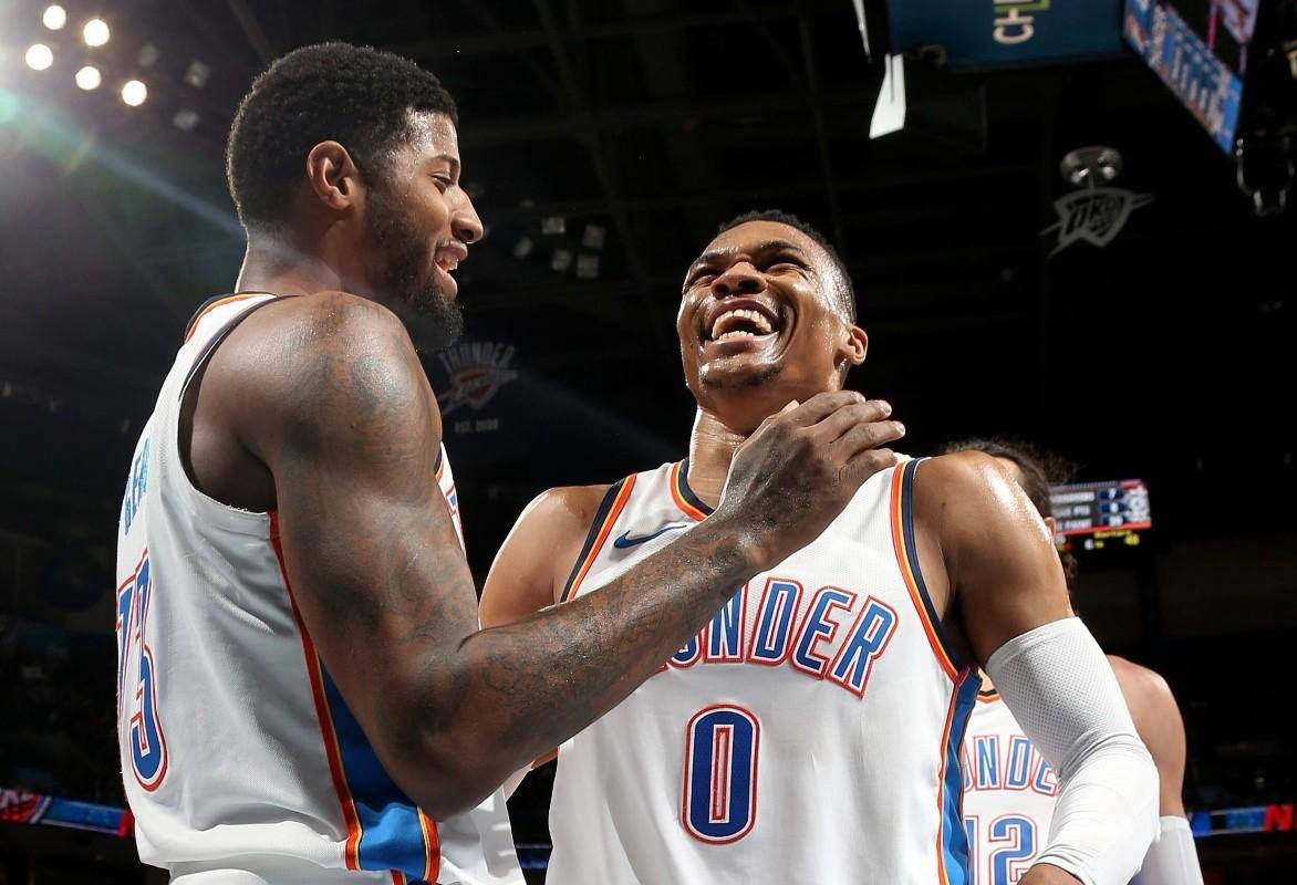 NBA现役5位场均20+10助攻球星，威少榜首，詹姆斯上榜