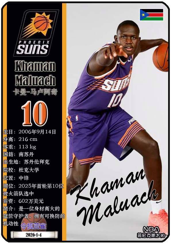 球星卡（NBA）：菲尼克斯太阳队17人一览（25/26赛季）